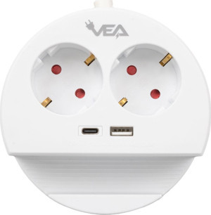 VEA VE-G1102C 2 Lİ Telefon Standlı Tutacaklı Priz Usb Li Type-c Girişli Uzatma Kablosu 1.5 Metre - Image 1