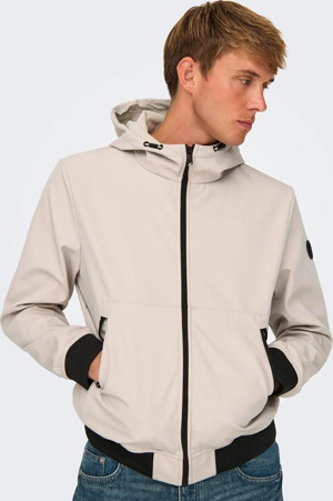 Only & Sons Erkek Onsbowıe Kapüşonlu Softshell Ceket Mont 22029276 Taş - Image 1