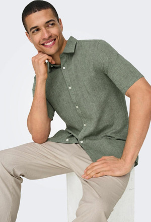 Only & Sons Erkek Onscaıden Slim Fit Kısa Kollu Keten Gömlek 22009885 Haki - Image 1