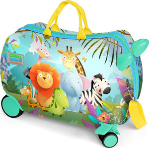 Coral High Kids Renkli Hayvanlar Alemi Desenli Otur-Çek Çocuk Valizi 16360 - Image 1