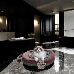 Wellmop Lüks Kedi Ve Köpek Yatağı Kuyruklu Su Yeşili Gülkurusu - Image 1