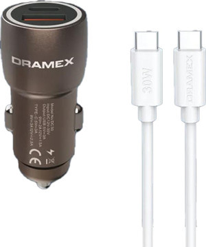 Dramex DC30T 3.1A 30W PD Q.C. 3.0 1mt Type-C - Type-C Kablolu 1xType-C + 1xUSB-A Port Çıkışlı Hızlı Araç Şarj Cihazı - Kahverengi - Image 1