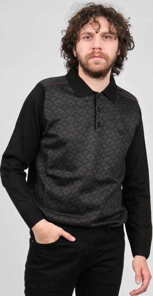 Pelikan Erkek Desenli Polo Yaka Kazak 1579423 Siyah - Image 1