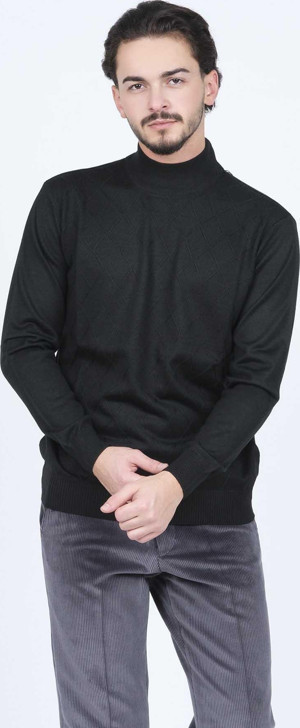Woolen World Erkek Desenli Yarım Balıkçı Triko Yün Kazak 5596983 Siyah - Image 1
