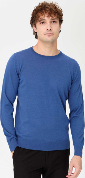 Desen Triko Erkek Basic Sıfır Yaka İnce Triko Kazak 02421603 Indigo - Image 1