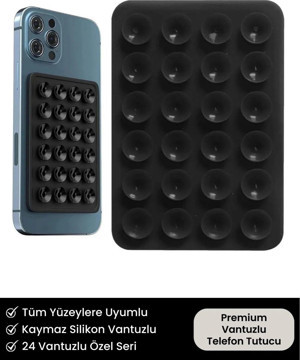 Premium Seri Vantuzlu Tüm Yüzeylere Uygun Cep Telefonu İçin Kaymaz Silikon Yapışkanlı Telefon Tutucu - Image 1