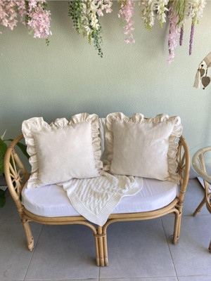 Sister Home Design Keten, Bohem, Fırfırlı, Vintage, 2'Li Kare Kırlent Kılıfı - Image 1