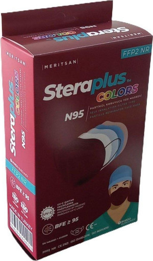 Steraplus Colors Ffp2 5 Katmanlı Telli N95 Maske 10'Lu - Bordo - Image 1