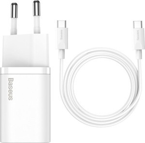 Baseus Super Si 1C 25W Hızlı Şarj Adaptörü 3A Type-C To Type-C 1M Şarj Kablosu Beyaz - Image 1