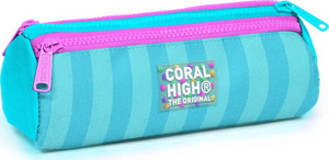 Coral High Kids Turkuaz Pembe Çizgili Üç Bölmeli Kalem Çantası 22087 - Image 1