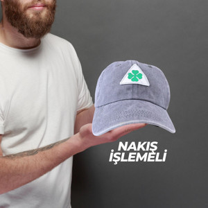 Perlotus Vintage Yıkamalı Pamuk Şapka Dört Yapraklı Yonca Nakışlı Gri - Image 1