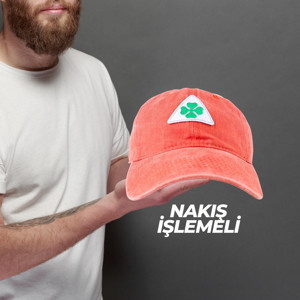 Perlotus Vintage Yıkamalı Pamuk Şapka Dört Yapraklı Yonca Nakışlı Turuncu - Image 1