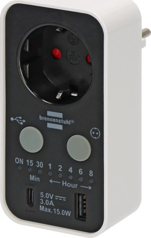 Brennenstuhl Countdown Serisi Led Ekranlı  USB ve Type-C Grişli Zaman Ayarlı Priz - Image 1