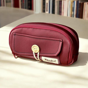 Babun Efes Siyah Büyük Geniş Vegan Deri Lüks Tarz Kalem Kutusu Vintage Düğmeli Kalemlik Makyaj Çantası - Image 1