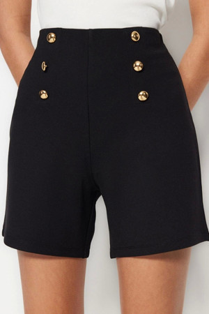 Moda Örme Yüksek Bel Boru Paça Gündüz Gece Düğme Detaylı Yüksek Bel Interlok Smart Şort Bermuda - Image 1