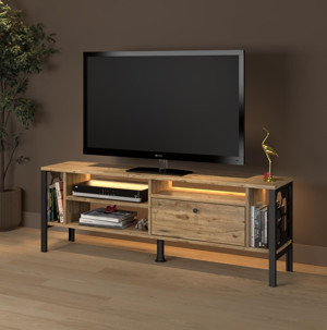 Lotus Led Işıklı Özel Tasarım Metal Ayaklı Minifiksli Tv Ünitesi - Tv Sehpası 140 Cm - Image 1