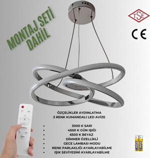 Kumandalı 3 Renk Işıklı Lüks Led Avize Krom Gövde Yüksek Lümen Salon Oda Yatak Odası Mutfak Antre - Image 1