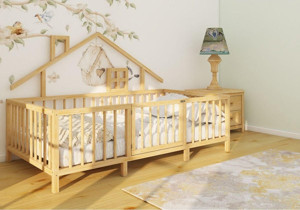 Montessori Boss Alisa - Arka Çatılı Doğal Ahşap Çocuk Yatağı - Image 1