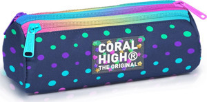 Coral High Kids Lacivert Renkli Puantiyeli Üç Bölmeli Kalem Çantası 11172 - Image 1