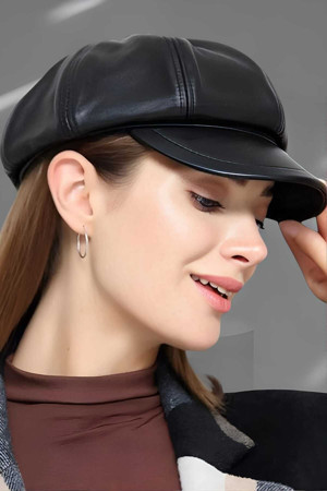 Unisex Vintage Vegan Deri Kasket Şapka - Image 1