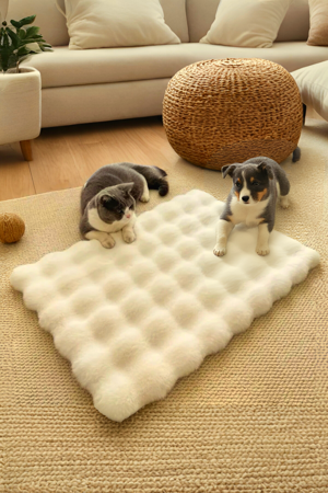 Peluş Yumuşak Yıkanabilir Bubble Kedi Yatağı - Köpek Yatağı Minder Krem - Image 1