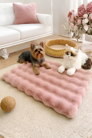 Peluş Yumuşak Yıkanabilir Bubble Kedi Yatağı - Köpek Yatağı Minder Pembe - Image 1