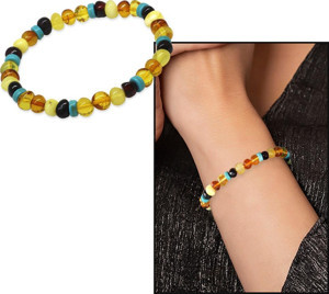 Multicolor Renk Firuze Doğaltaş Süslemeli Natural Form Doğal Damla Kehribar Kadın Bileklik - Image 1