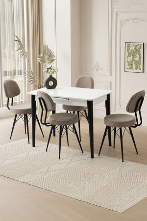 Mini 60 x 100 Milano Mdf Ortadan Açılır Masa 4 Adet Ece Sandalye - Image 1