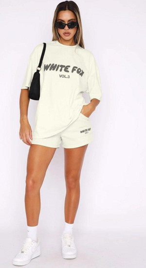 The Champ Clothing White Fox Kadın Beyaz Vol 3 Yazılı Offstage Şort Alt Üst Takım - Image 1