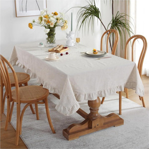 Vintage Keten Fırfırlı Masa Örtüsü Dayanıklı Pamuk Keten - 16 en boy seçenekli - Image 1