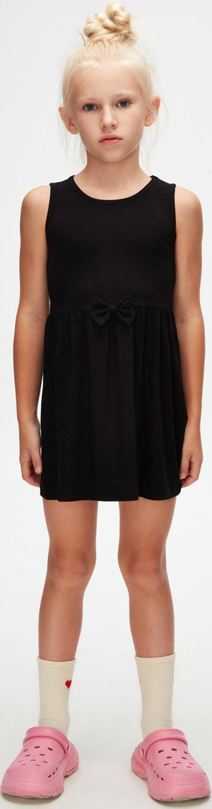 Siyah Kız Çocuk Flamlı Viskon Askılı Elbise - Image 1