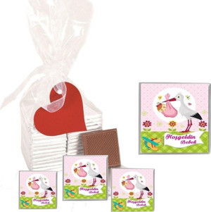 Agrand Madlen Çikolata Hoşgeldin Bebek Marka 35 Adet Jelatin Poşetli Kalpli Etiketli - Image 1