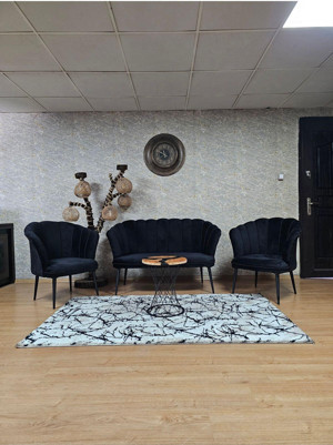 Papatya Çay Seti Koltuk Takımı Siyah Boyalı Sivriltme Ayak, Balkon, Salon, Ofis, Cafe Koltuk Takımı SİYAH Renk Tek Ebat Beden - Image 1