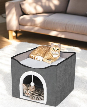 TİNEKE  Sevimli Katlanır Taşınabilir Çok Fonksiyonlu Kapalı Kedi Evi Yatağı FÜME - Image 1