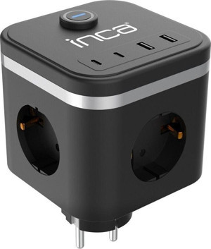 Inca Ipw-47Sy 3Port 2X Usb+2X Type-C Akım Korumalı Led Tuşlu Duvar Priz - Siyah - Image 1