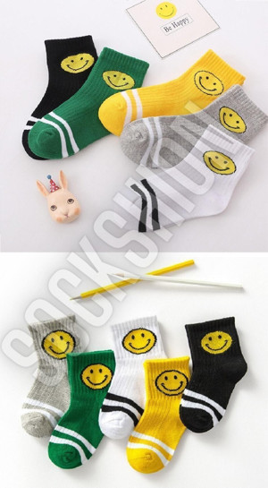 Sockshion Çocuk Emoji Desenli Çok Renkli Uzun Çorap Seti 5'Li Paket - Image 1
