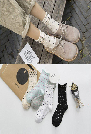 Sockshion Kadın Renkli Puantiye Desenli Ultra Soft Lastikli Diyabetik Çorap Seti - 5 Çift - Image 1