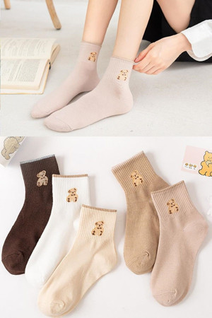 Sockshion Kadın Renkli Bear Desenli Patik Çorap Seti - Şık Ve Rahat Ayaklar İçin Patik Çorap 5 Çift - Image 1