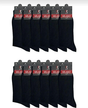 Sockshion 12 Adet Süper Ekonomik Siyah Renk Erkek Pamuklu Çorap, Uzun Desensiz Pamuklu Çorap - Image 1