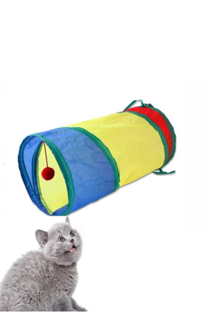 TİNEKE 50 CM Düz Kedi Tüneli Katlanır Gökkuşağı Uzun Düz Kedi Köpek Oyun Tünel - Image 1