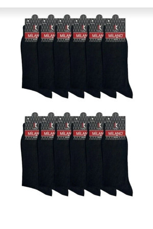 Sockshion Milano 12 Adet Süper Ekonomik Siyah Renk Erkek Pamuklu Çorap, Uzun Desensiz Pamuklu Çorap - Image 1