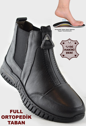 1833 Tam Ortopedik Siyah Hakiki Deri Kadın Bot Ayakkabı Anne Kışlık Deri Bot - Image 1