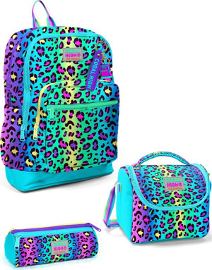 Coral High Kids Renkli Leopar Desenli 3’lü Okul Çanta Seti SET0123769 - Image 1