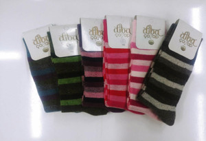 Diba Kadın Yün Çizgili Karışık Renkli  Soket Çorap - 12 Adet - Image 1