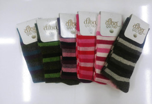 Diba Kadın Yün Çizgili Karışık Renk Soket Çorap - 6 Adet - Image 1