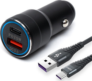 USB Type C Araç Şarj Cihazı Siyah Renk- 2 Port, Hızlı Şarj 30W Çakmaklık Adaptörü - Image 1