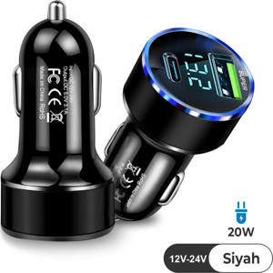 Siyah Araç İçi USB 3.0 Type C 20W Soketli Çakmaklık Güç Adaptörü Tüm Cihazlar 12V-24V - Image 1
