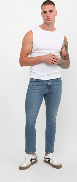 Erkek Slim Fit Normal Bel Düz Kesim Dar Paça Mavi Jean Pantolon - Image 1