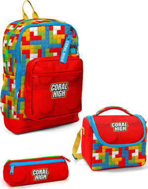 Coral High Kids Renkli Blok Desenli 3’lü Okul Çanta Seti SET0123775 - Image 1