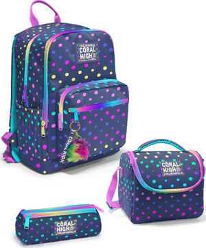 Coral High Lacivert Renkli Puantiyeli 3’lü Okul Çanta Seti SET0123672 - Image 1